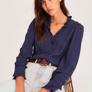$320 BA&SH NAVY FRILL COLLAR UNITY TOP SZ 1 SMALL